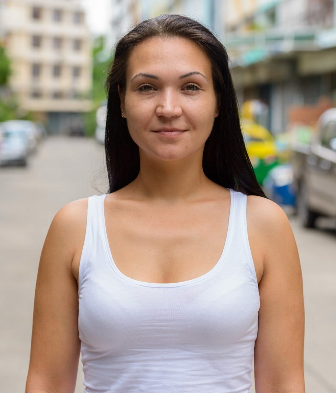 Portrait of beautiful woman in the streets outdoors